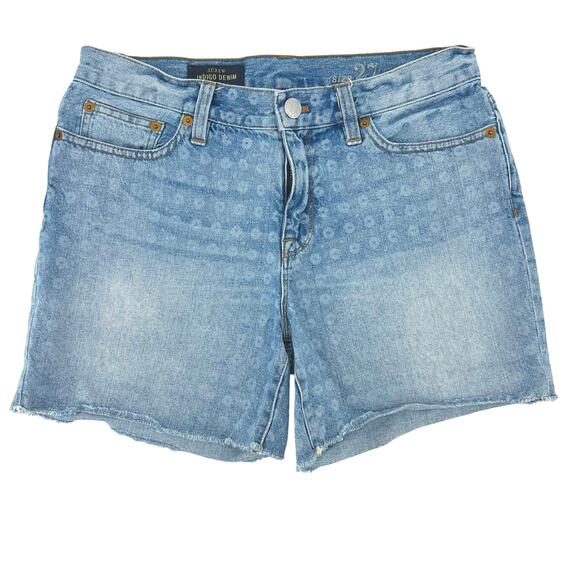 J Crew Indigo Denim Circle Pattern Womens 27 Blue Bermuda Cutoff - Picture 1 of 6